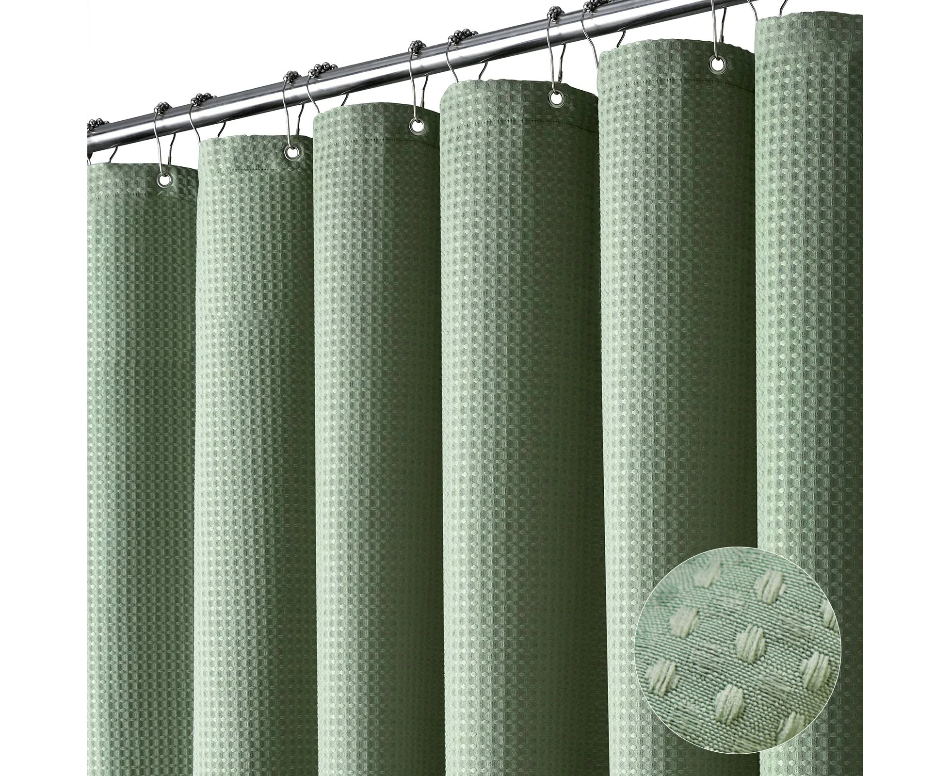 Waffle Weave Heavy Duty Shower Curtain with 12 Hooks, Hotel Luxury Weighted Shower Curtains for Bathroom - Sage