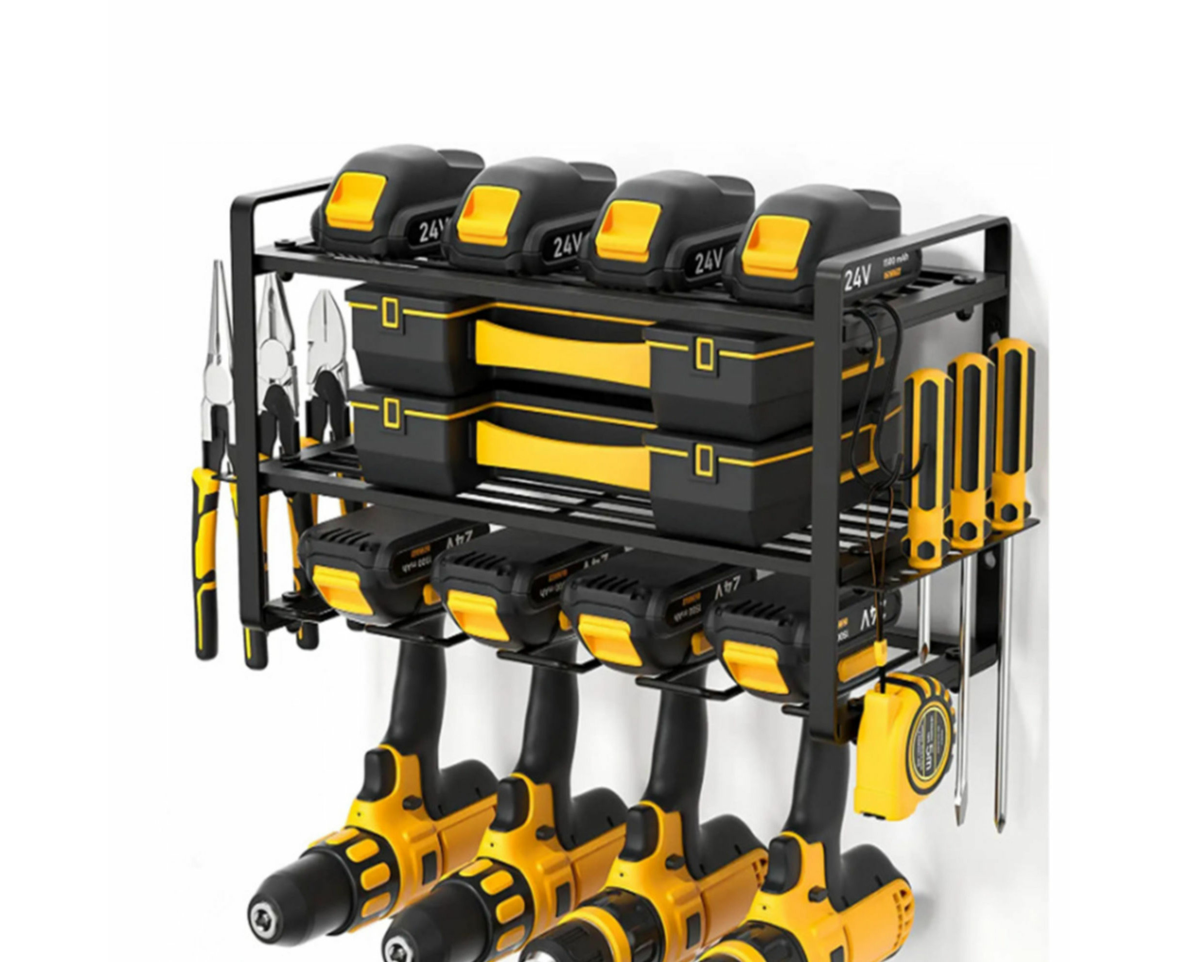 Power Tool Rack Organizer, Heavy Duty Drill Holder Wall Mount 3 Layers ...