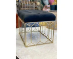 Handmade rectangular velvet ottoman/stool with gold metal base- classic black