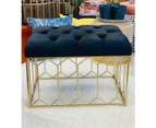 Handmade rectangular velvet ottoman/stool with gold metal base- classic black