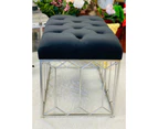 Handmade rectangular velvet ottoman/stool with silver metal base- classic black