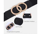 Women Stretchy Wide Waist Belts, Ladies Elastic Belt for Dresses Double Ring Buckle