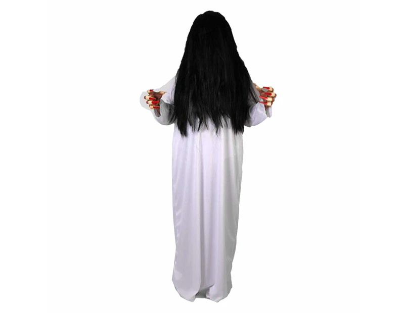 Halloween Horror Costume Masquerade Cosplay White Clothing and Black Hair Terror Ghost Clothing Set