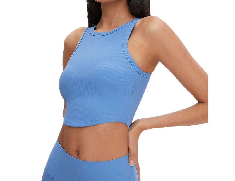 Adore Rib-Knit Crop Tank Tops Removable Padded Quick Dry Sports