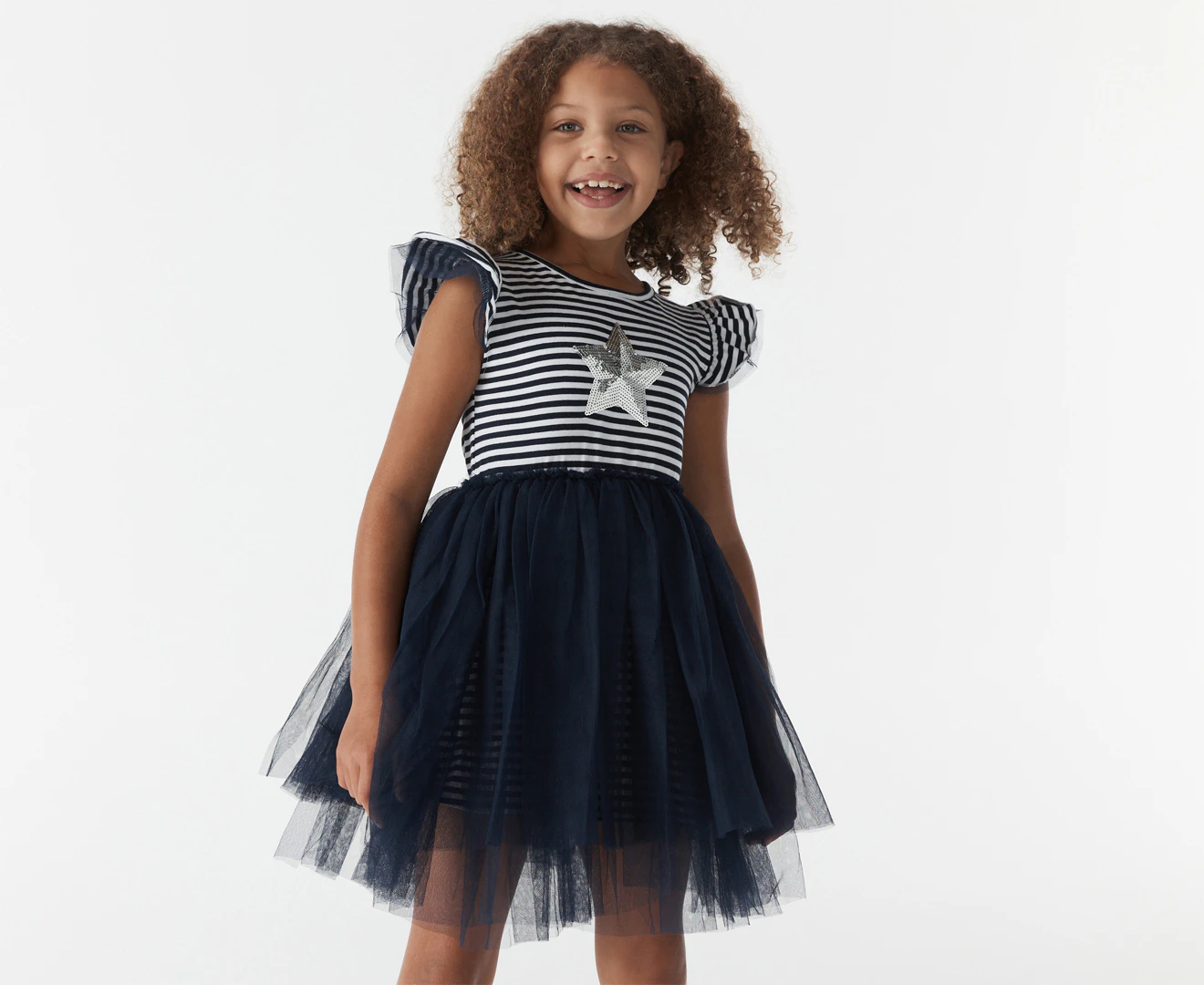 Gem Look Girls' Sequins Star Tutu Dress - Navy Stripe