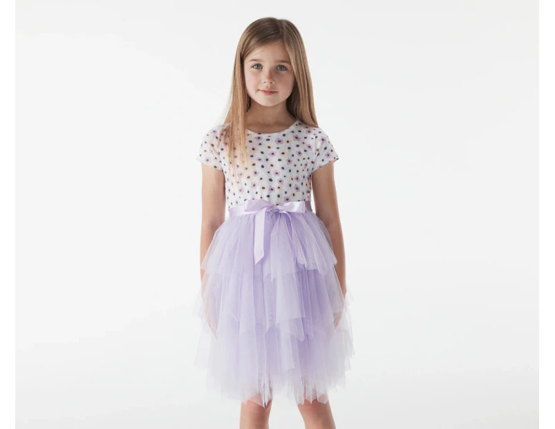 Gem Look Girls' Flowers Tutu Dress - Lilac