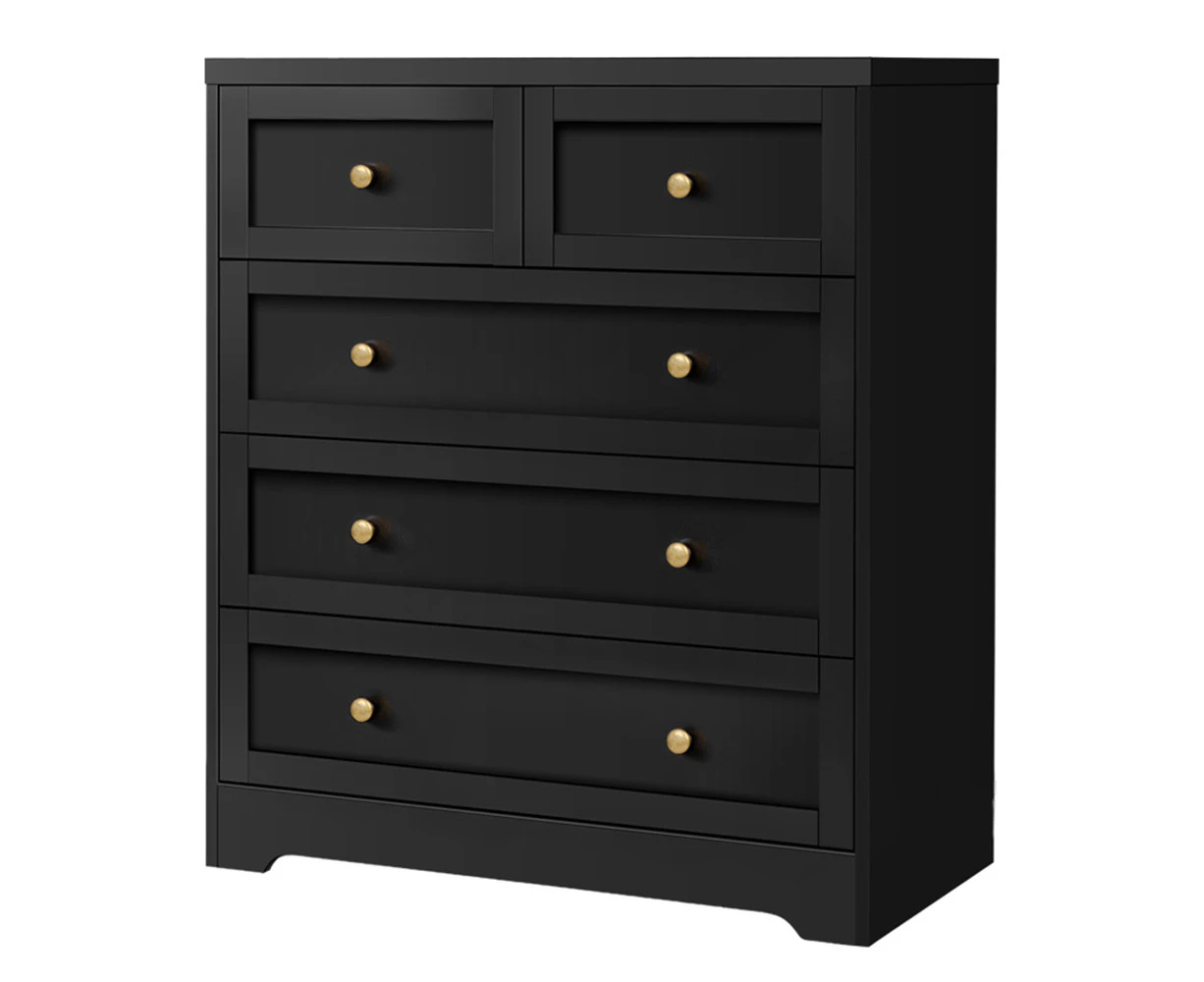 ALFORDSON 5 Chest of Drawers Hamptons Storage Cabinet Tallboy Dresser Black