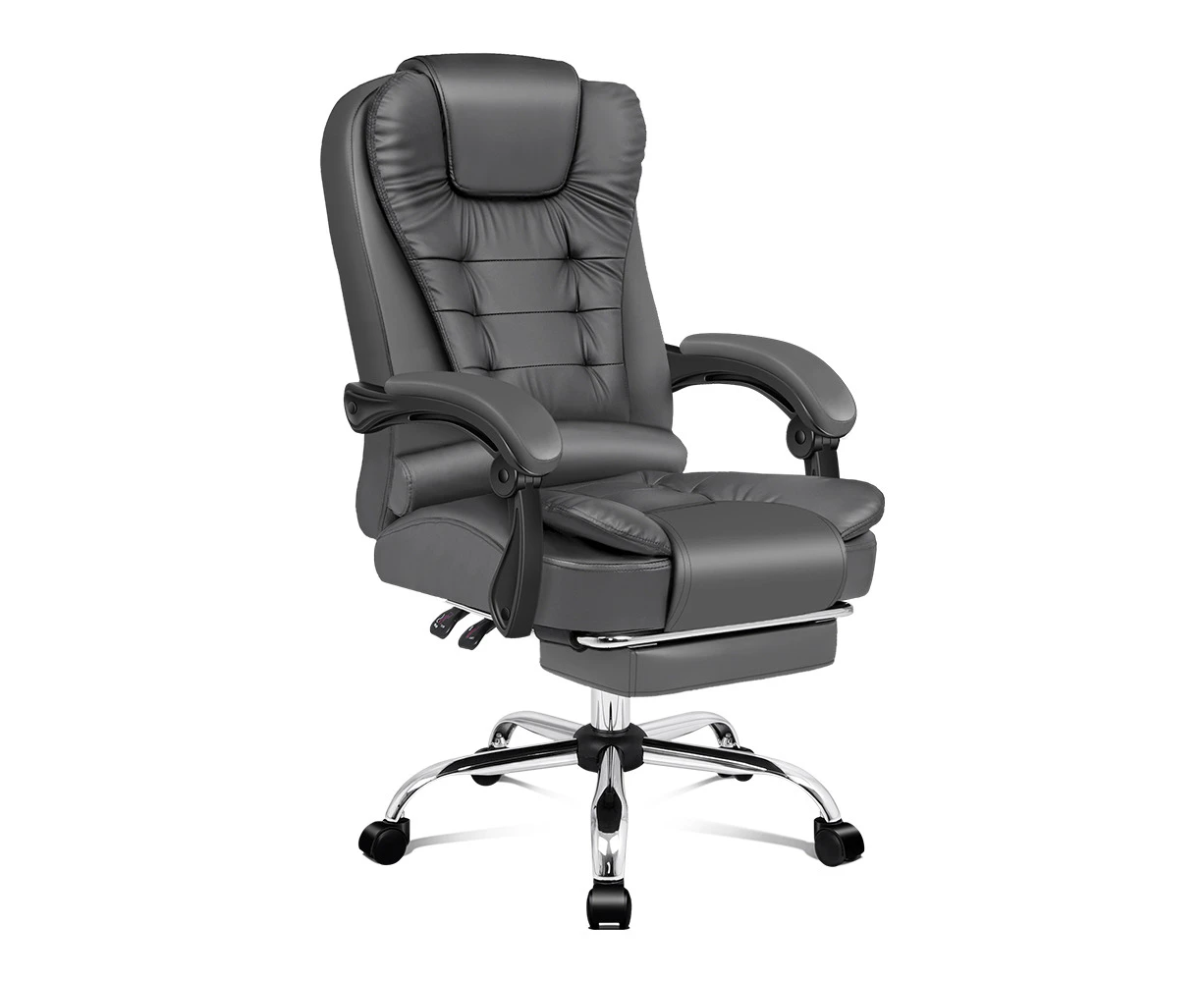 ALFORDSON Office Chair with Footrest PU Leather Executive Computer Racer  Seat Recliner Black - Alfordson