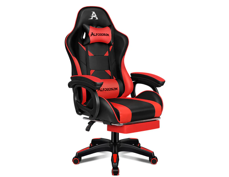 ALFORDSON Gaming Office Chair Massage Racing Computer Footrest Leather [Model: Xavier - Red]