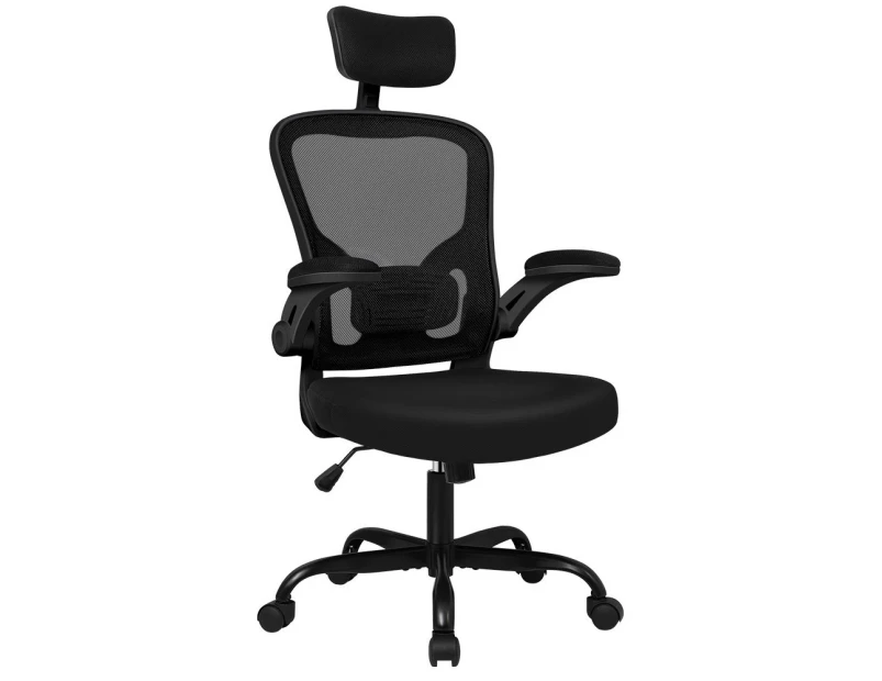 ALFORDSON Mesh Office Chair Ergonomic Executive Computer Flip-up Armrests - All Black