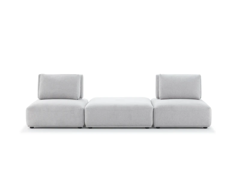 Free Modular Adjustable Back Linen Upholstery Sofa With Ottoman/Light Grey - Square