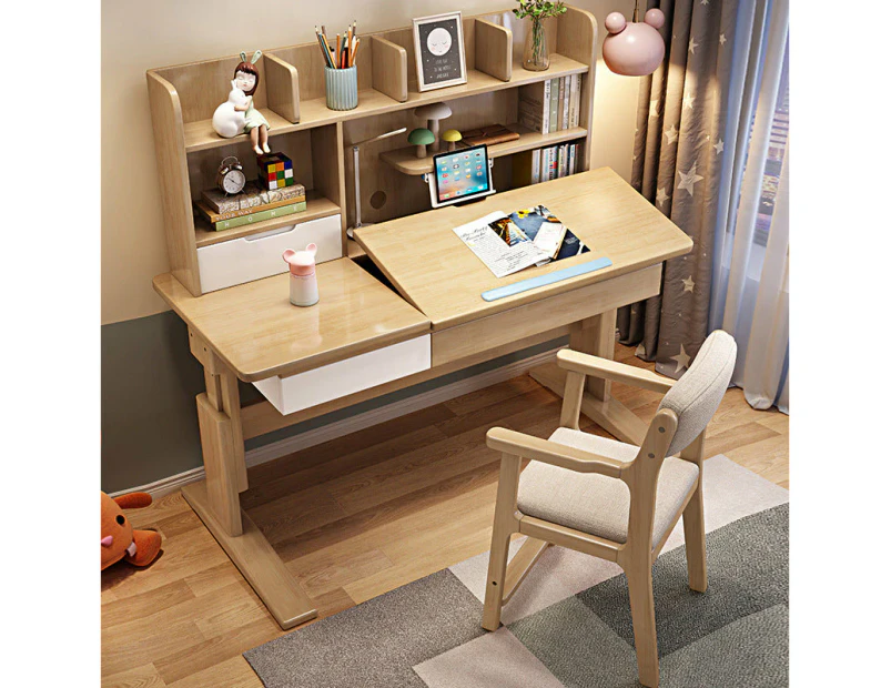 Warnke Height-Adjustable Study Desks/Solid Wood Study Desk with Shelf/Home Office