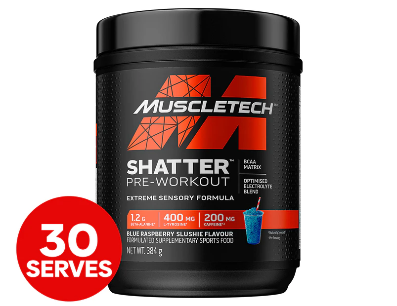 MuscleTech Shatter Pre-Workout Blue Raspberry Slushie 384g