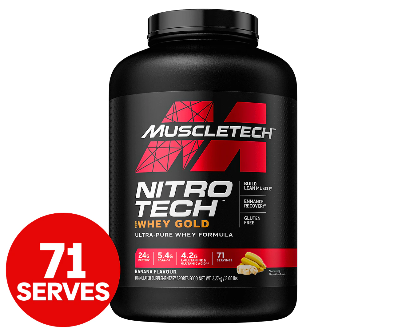 MuscleTech Nitro Tech 100% Whey Gold Protein Powder Banana 2.27kg