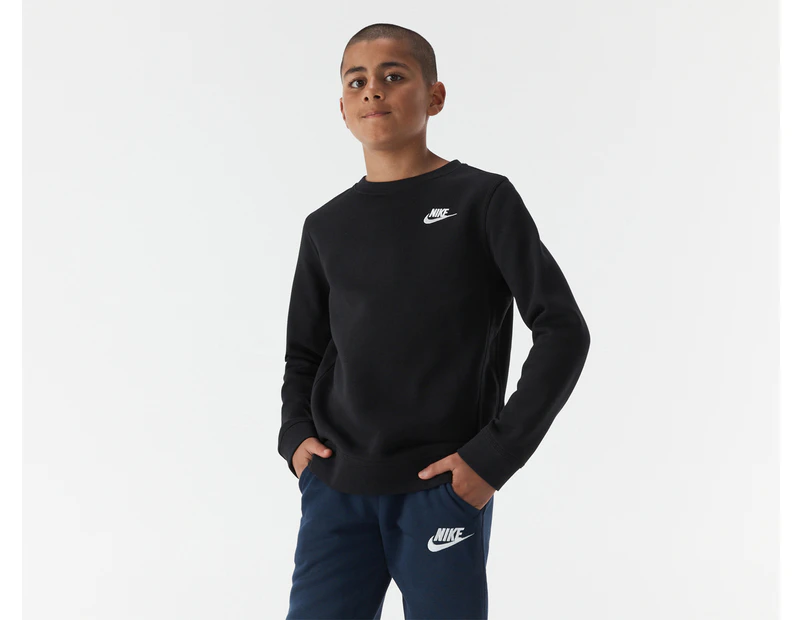 Nike Sportswear Youth Boys' Club Fleece Crew Sweater - Black/White
