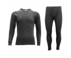 Mens 2PCS SET Merino Wool Blend Top Pants Thermal Sleepwear Underwear - Black