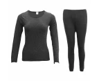 Womens 2PCS SET Merino Wool Blend Top Pants Leggings Thermal Underwear Sleepwear - Black