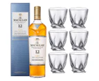 Macallan 12 Year Old Triple Cask Single Malt with set of 6 Whisky Tumblers 700ml