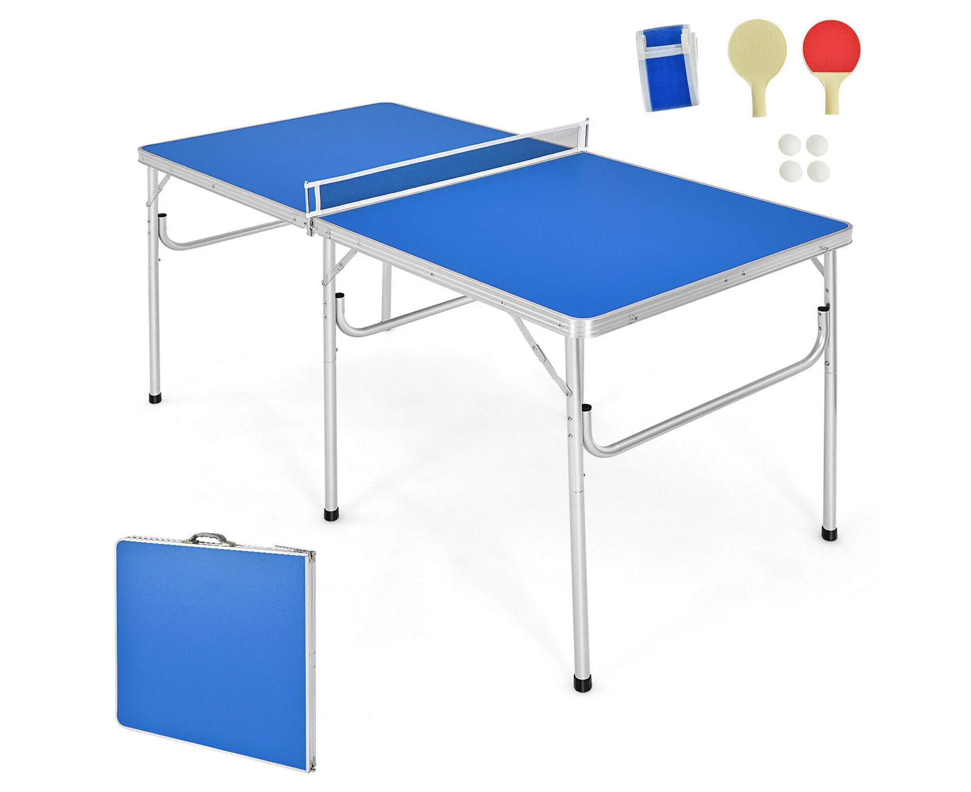 152 cm Portable Table Tennis Ping Pong Folding Table w/Accessories Indoor Game Blue