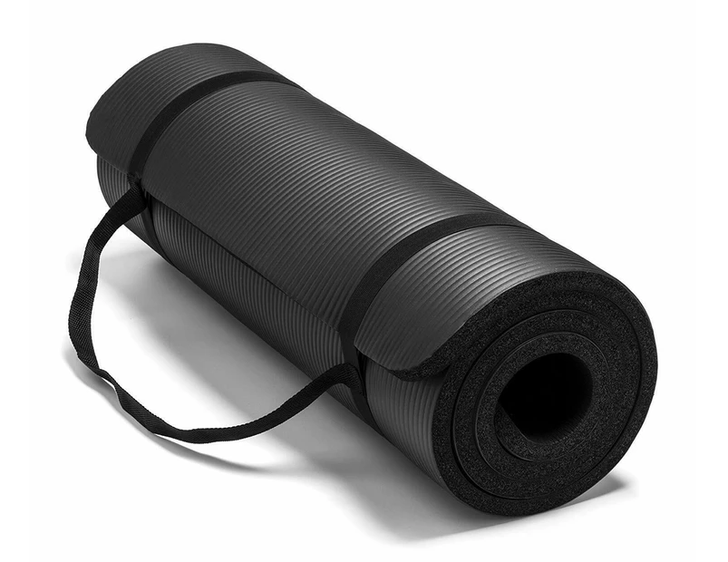 NBR Yoga Mat 15mm Thick Pad Nonslip Exercise Fitness Pilate Gym Durable Black