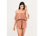 WINSOME GIRL Women's Summer Casual Off Shoulder Playsuit Brown WGPS11