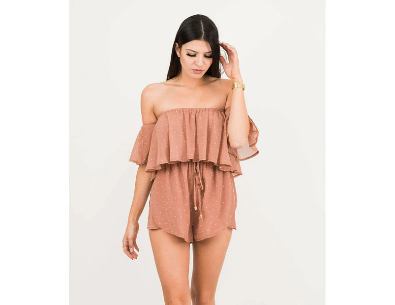 WINSOME GIRL Women's Summer Casual Off Shoulder Playsuit Brown WGPS11