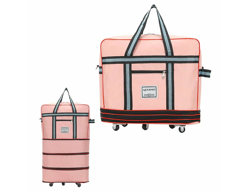 Expandable Foldable Luggage Bag with Universal Wheels Rolling Travel Bag Duffel Bag Pink