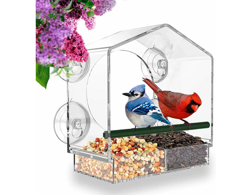 Window Bird Feeder for Outside with Strong Suction Cups, Fits for Cardinals, Finches, Chickadees etc
