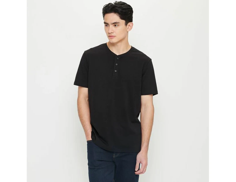 Target Australian Cotton Henley T-Shirt - Black