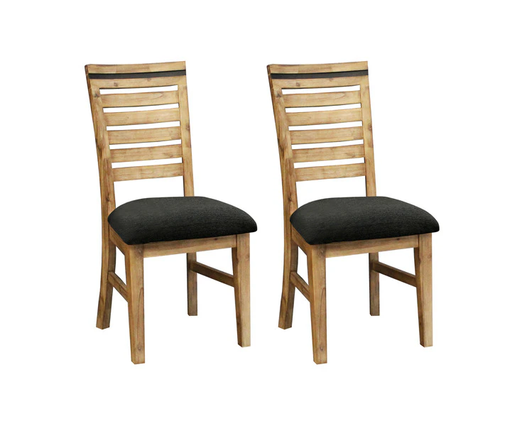 2X Wooden Frame Leatherette Solid Wood Acacia Dining Chairs in Silver Brush Colour