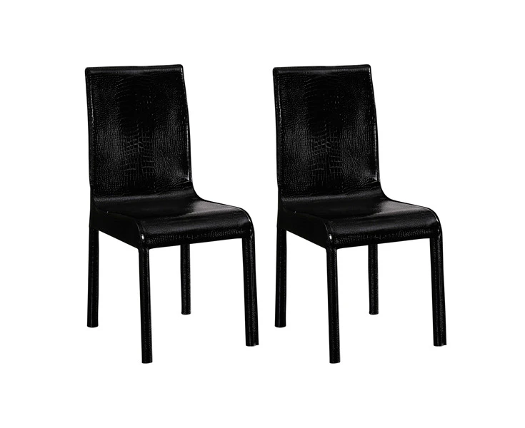 2x Steel Frame Black Leatherette Medium High Backrest Dining Chairs with Wooden legs