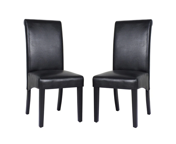 2X Wooden Frame Black Leatherette Dining Chairs with Solid Pine Legs