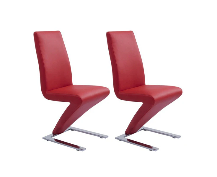 2X Z Shape Red Leatherette Dining Chairs with Stainless Base