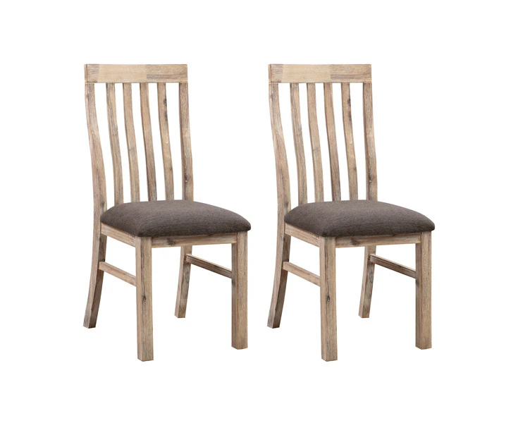 2x Wooden Frame Leatherette in Solid Acacia Wood & Veneer Dining Chairs in Oak Colour