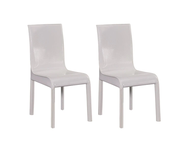 2x Steel Frame White Leatherette Medium High Backrest Dining Chairs with Wooden legs