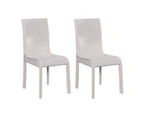 2x Steel Frame White Leatherette Medium High Backrest Dining Chairs with Wooden legs