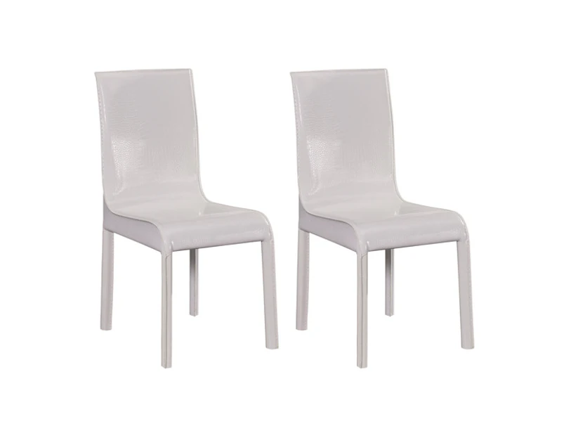 2x Steel Frame White Leatherette Medium High Backrest Dining Chairs with Wooden legs