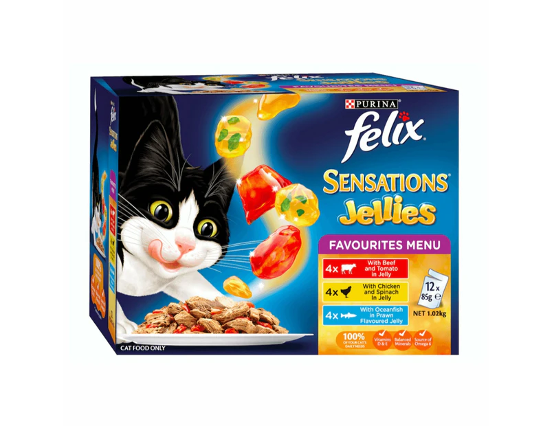 Felix Sensations Jellies Favourites Menu Wet Cat Food 12X85G