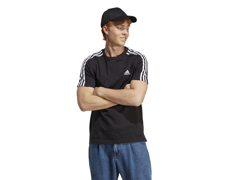 Adidas Men's Essentials Single Jersey 3-Stripes Tee / T-Shirt / Tshirt - Black/White