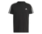 Adidas Men's Essentials Single Jersey 3-Stripes Tee / T-Shirt / Tshirt - Black/White