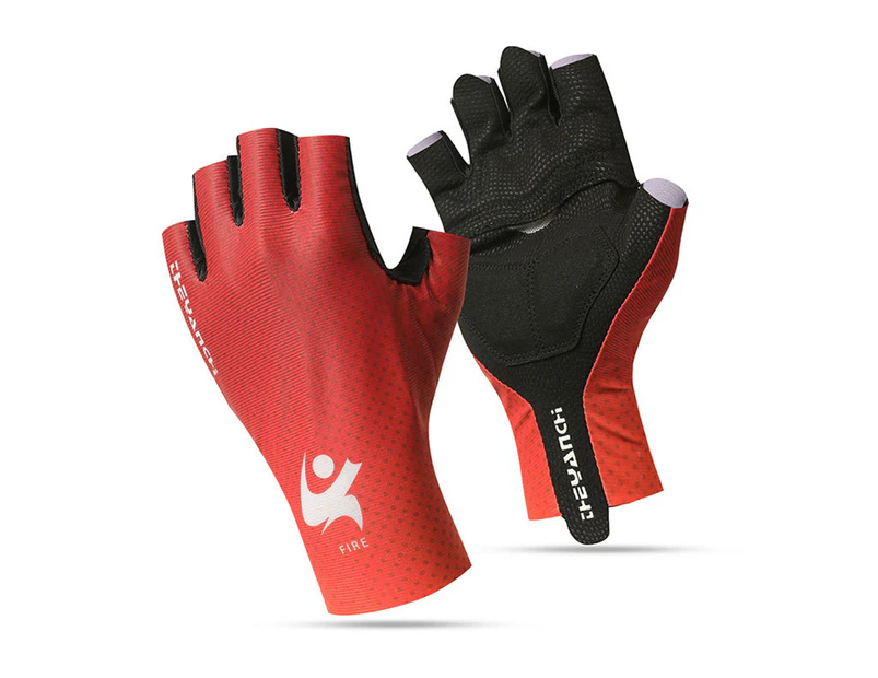 1 Pair Anti-slip Letter Print Suncreen Cycling Gloves Unisex Cycling Half-finger Gloves  for Summer - Red