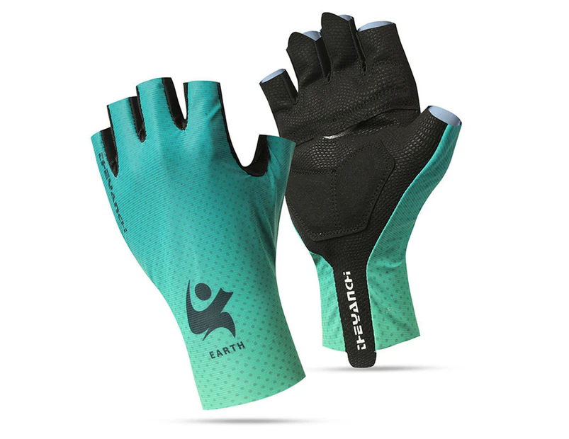 1 Pair Anti-slip Letter Print Suncreen Cycling Gloves Unisex Cycling Half-finger Gloves  for Summer - Green