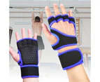 1 Pair Anti-slip Silicone Shockproof Half Finger Gloves Adjustable Hook Loop Fasteners Gym Hand Wrist Palm Protector Gloves Sport Supplies - Blue