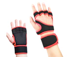 1 Pair Anti-slip Silicone Shockproof Half Finger Gloves Adjustable Hook Loop Fasteners Gym Hand Wrist Palm Protector Gloves Sport Supplies - Red