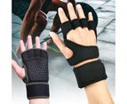 1 Pair Anti-slip Silicone Shockproof Half Finger Gloves Adjustable Hook Loop Fasteners Gym Hand Wrist Palm Protector Gloves Sport Supplies - Black