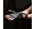 1 Pair Anti-slip Adjustable Training Gloves Hook Loop Fasteners Durable Half Finger Hand Wrist Palm Protector Gloves for Powerlifting - Black