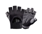 1 Pair Anti-slip Adjustable Training Gloves Hook Loop Fasteners Durable Half Finger Hand Wrist Palm Protector Gloves for Powerlifting - Black
