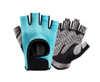 1 Pair Anti-slip Adjustable Training Gloves Hook Loop Fasteners Durable Half Finger Hand Wrist Palm Protector Gloves for Powerlifting - Blue