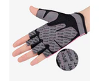 1 Pair Anti-slip Adjustable Training Gloves Hook Loop Fasteners Durable Half Finger Hand Wrist Palm Protector Gloves for Powerlifting - Pink