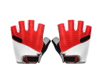 1 Pair Men Women Breathable Half Finger Cycling Anti Slip Pad MTB Bike Gloves - Red